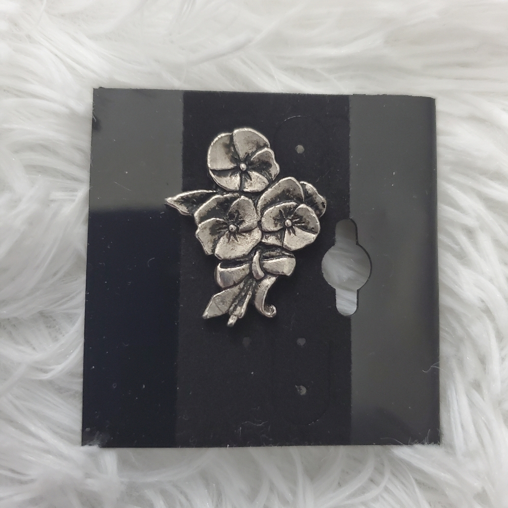 Vintage Floral Lapel pin. Pewter.  Lovely intricate design.